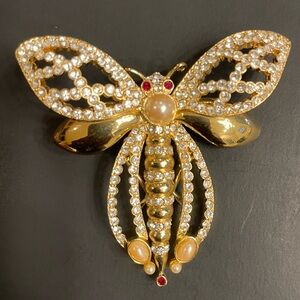 Large St. John Gold Rhinestone Enamel Wasp Insect Brooch Pin